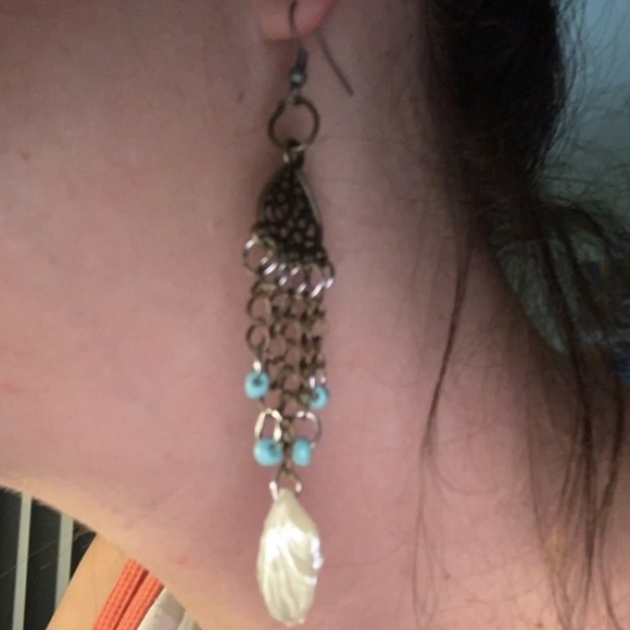 New Handmade Antique S925 Silver Turquoise Shell Bronze Dangle Earrings - Picture 5 of 14